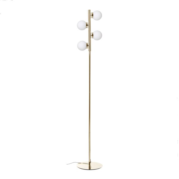 Lámpara Suelo Tubo Metal Cromado Dorado Y Tulipa Esfera Cristal Blanco