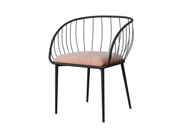 Silla De Asiento En Terciopelo Rosa Y Estructura Negro 80*55*57 Cm