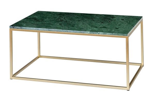 Mesa Centro Base Metal Dorado Y Sobre De Mármol Verde Indio