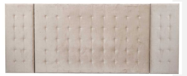 Cabecero Capitoné Cuadrado Con Modulos Laterales. Terciopelo Crema, Cama 135 Y 140 Cm