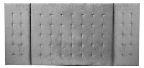 Cabecero Capitoné Cuadrado Con Modulos Laterales. Terciopelo Plata. Cama 135 Y 140 Cm