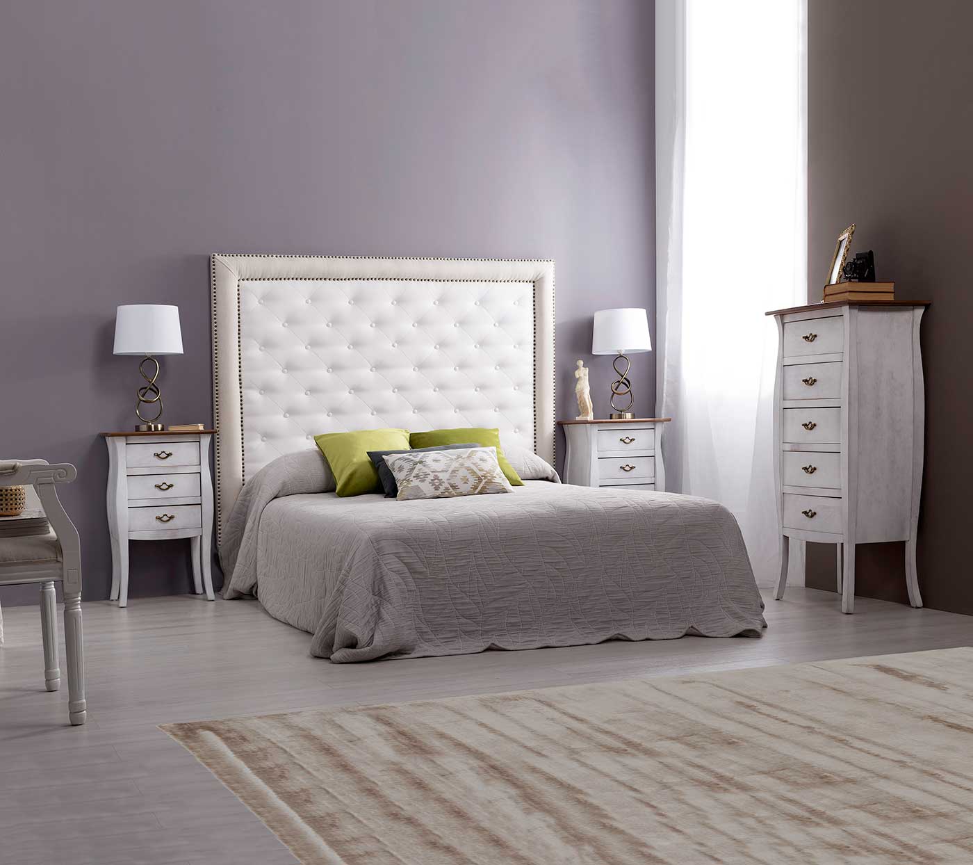 Cabecero cama queen 160 x 60 rombos blanco tela