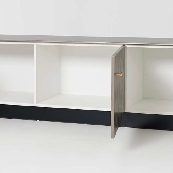 Mueble Tv 3 P. Ancho 182 Cm Colección Diamond. Lacada Oro Perlado, Zocalo Negro Grafito. Visagra Con Freno.