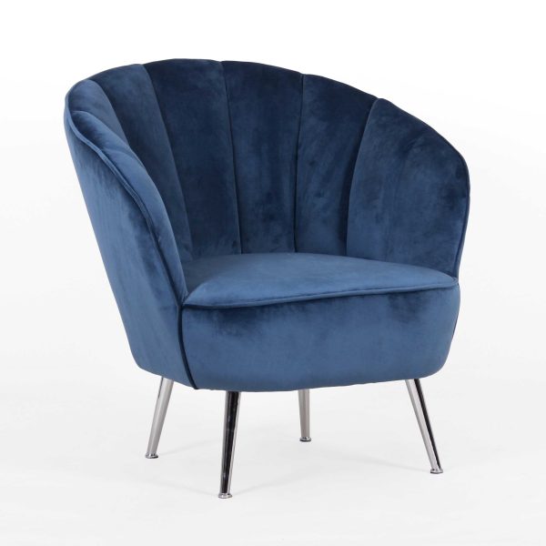 Sillón Abanico Tercipelo Azu Patas Cromadas. 79*76*76 Cm