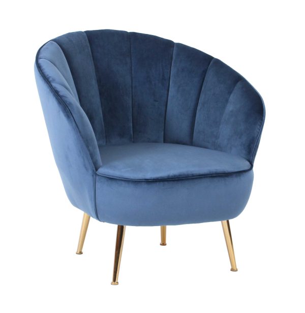 Sillon Abanico Terciopelo Azul, Patas Oro Cromo. 79*76*76 Cm