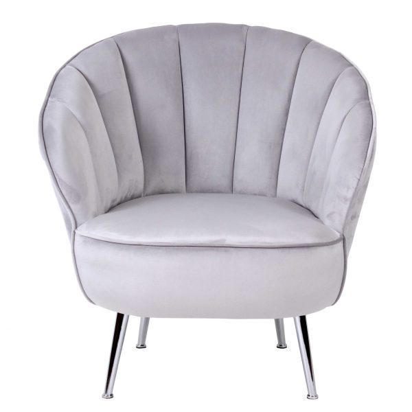 Sillon Abanico Terciopelo Plata, Patas Plata Cromo. 79*76*76 Cm