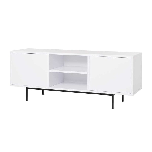 Mueble Tv Push 2 P + 2 Huecos.Melamina Blanco Nievef 19Mm (Patas Forja Negro)