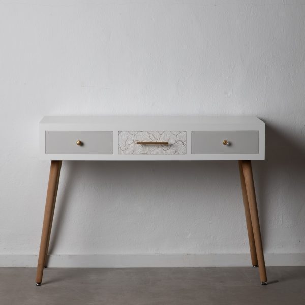 Consola Blanco-Gris Madera Paulonia 107 X 40 X 78,50 Cm