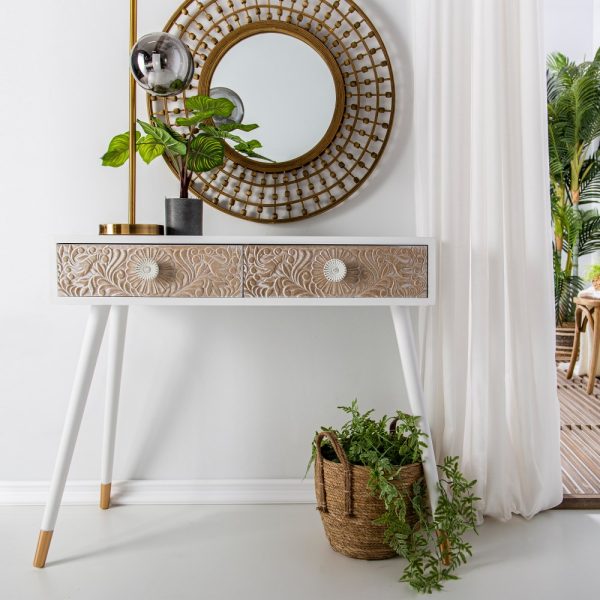 Consola Blanco-Natural Madera De Pino 90 X 28 X 77 Cm - Imagen 2