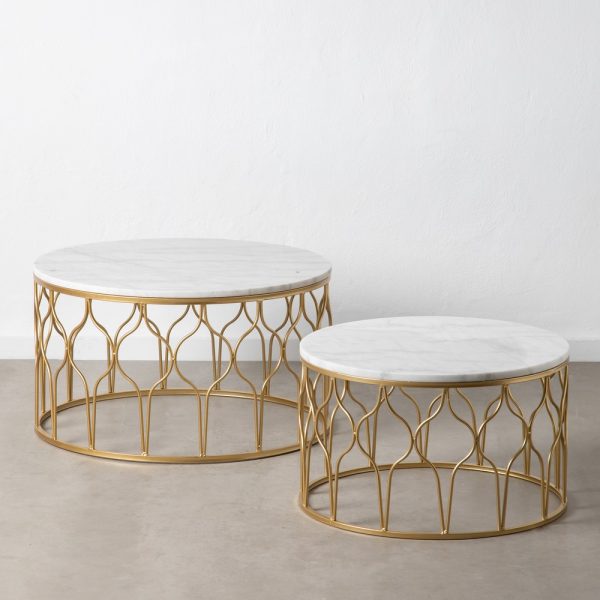 S/2 Mesa Centro Oro-Blanco Metal-Mármol 80 X 80 X 45 Cm