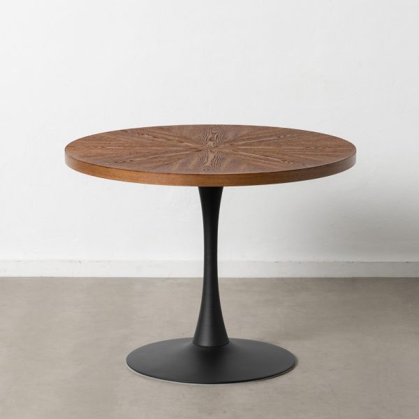 Mesa Comedor Natural-Negro Dm-Metal 100 X 100 X 76 Cm