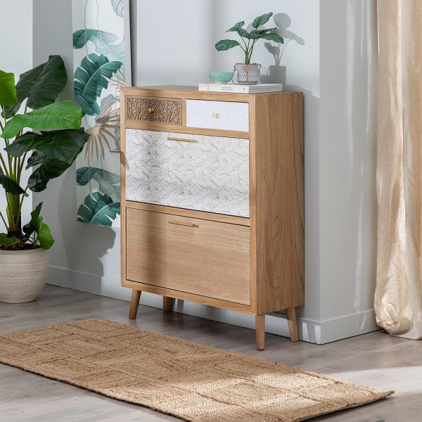 Zapatero Natural-Blanco Madera Paulonia 85 X 30 X 110 Cm - Imagen 2
