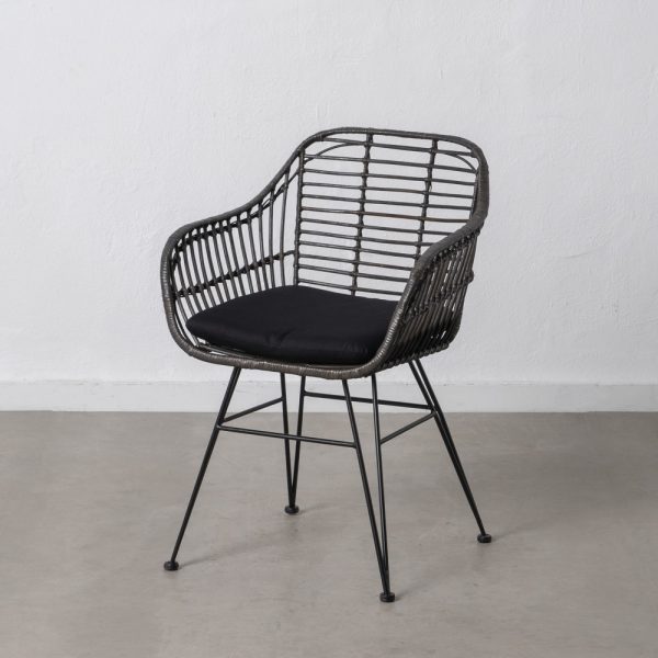 Silla Gris-Negro Ratán/Metal Salón 57 X 56 X 81 Cm