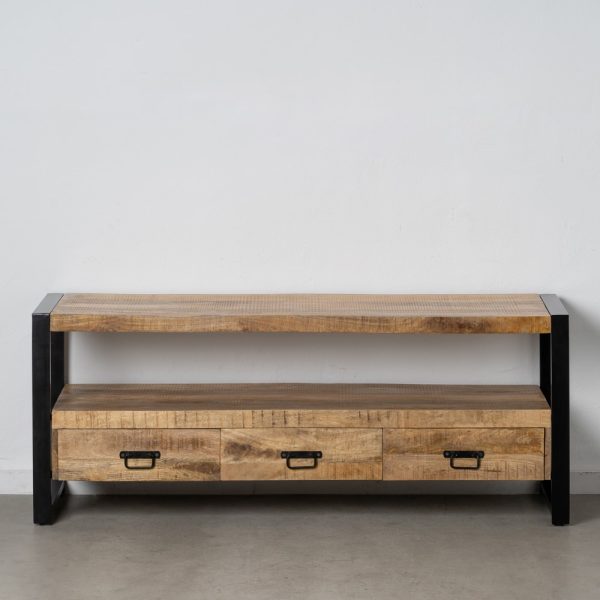 Mueble Tv Natural-Negro Madera-Hierro 150 X 45 X 60 Cm