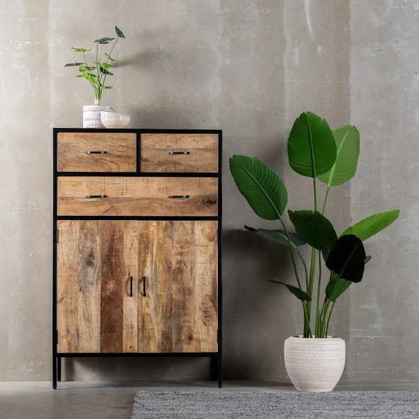 Armario Natural-Negro Madera-Hierro 85 X 40 X 130 Cm - Imagen 2