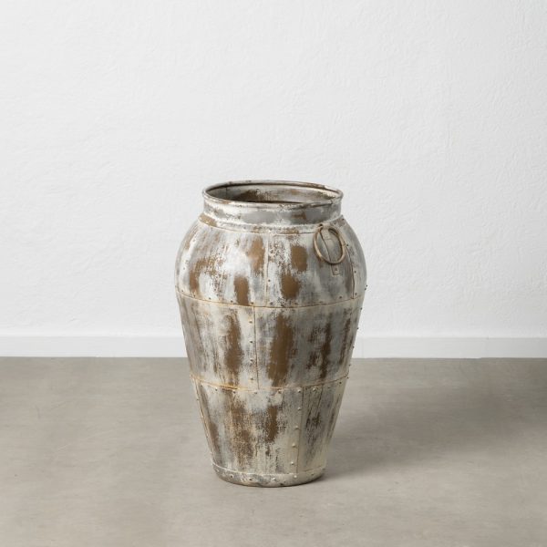 VASIJA BLANCO ROZADO METAL DECORACIÓN 55 X 55 X 74 CM